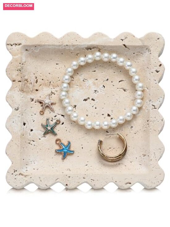 Other - Natural Travertine Jewelry Dish Tray Scalloped Marble Ring Holder Perfume